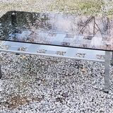 Table basse design en acier brossé plateau en verre fumé 1970