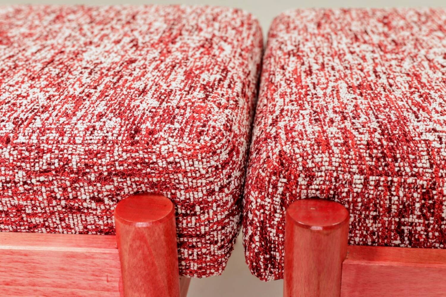Pair of wooden stools with red crabs