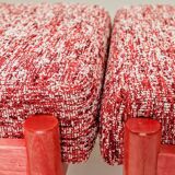 Pair of wooden stools with red crabs