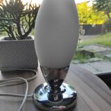 Vintage bedside/table lamp, chrome and white glass tulip space age
