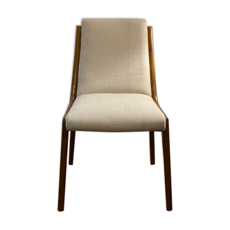 Design chair wood and beige fabric