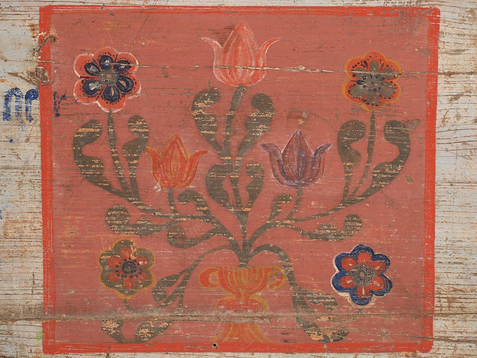 Antique grey trunk with floral details dated 1878 #26