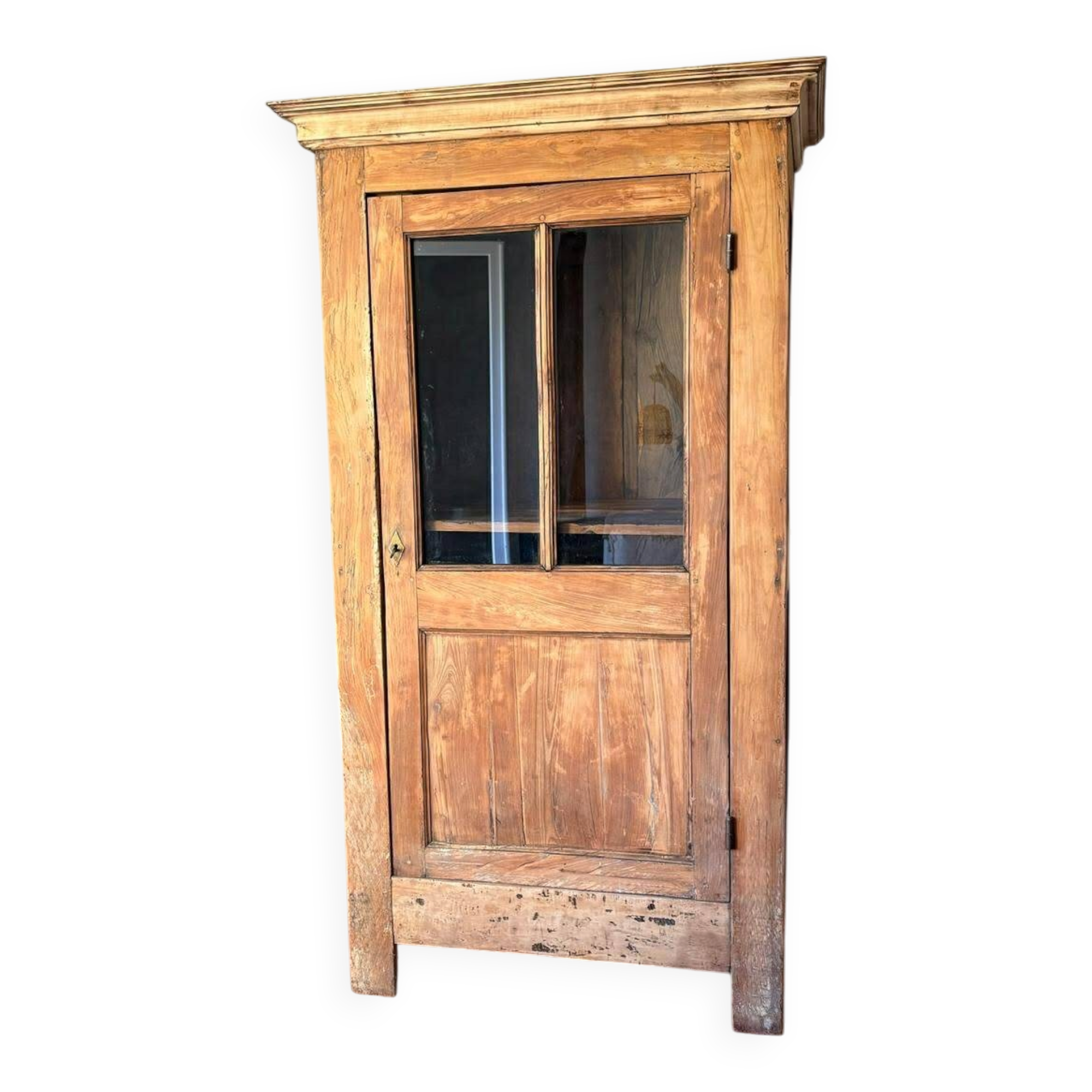 Antique bonnetière, stripped solid wood — honey patina — Provençal farmhouse style.