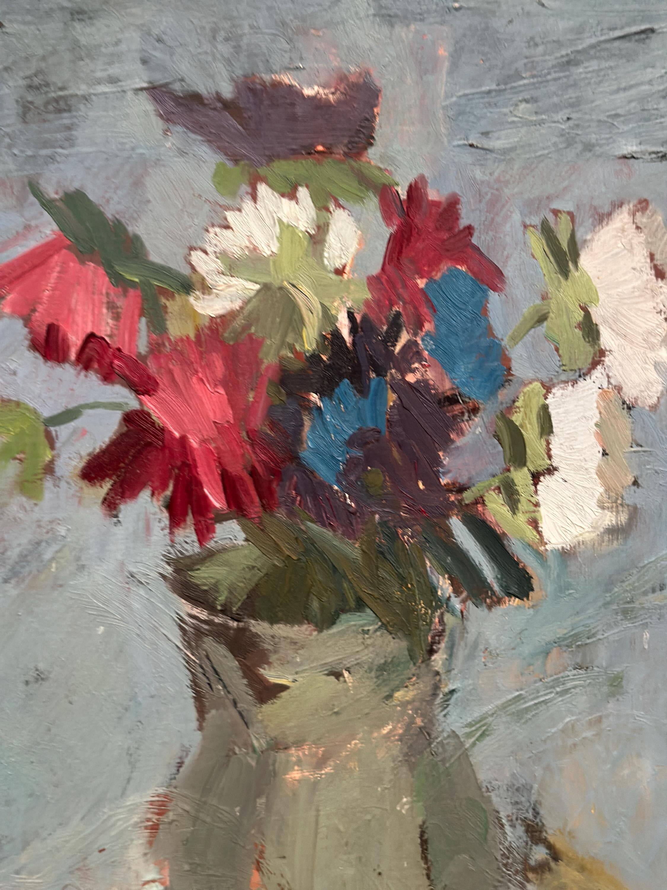 Original Swedish Oil on Panel – “Flowers in Green Vase” – Signed – Vintage