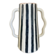Blue-grey striped ceramic vase with abstract handmade wavy handheld