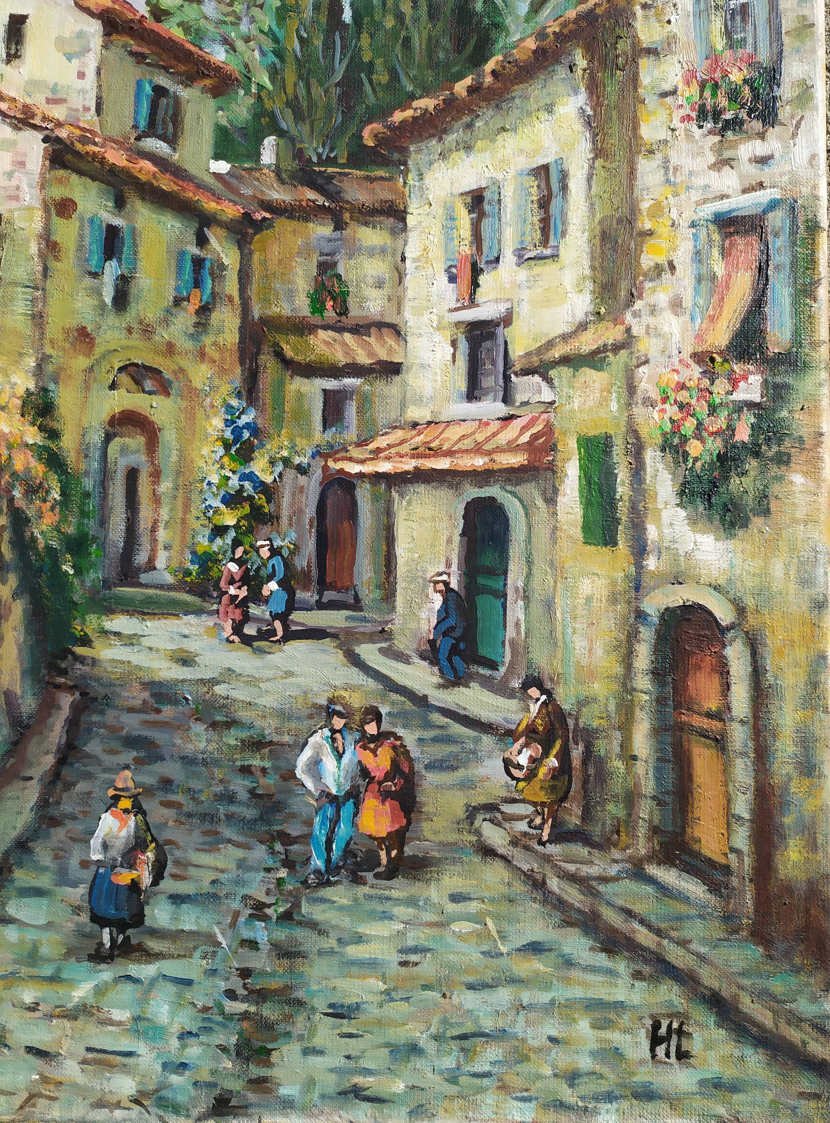 Oil on canvas "Grimaud Village" by HL