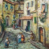 Oil on canvas "Grimaud Village" by HL
