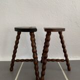 Pair of tripod stools turned wood