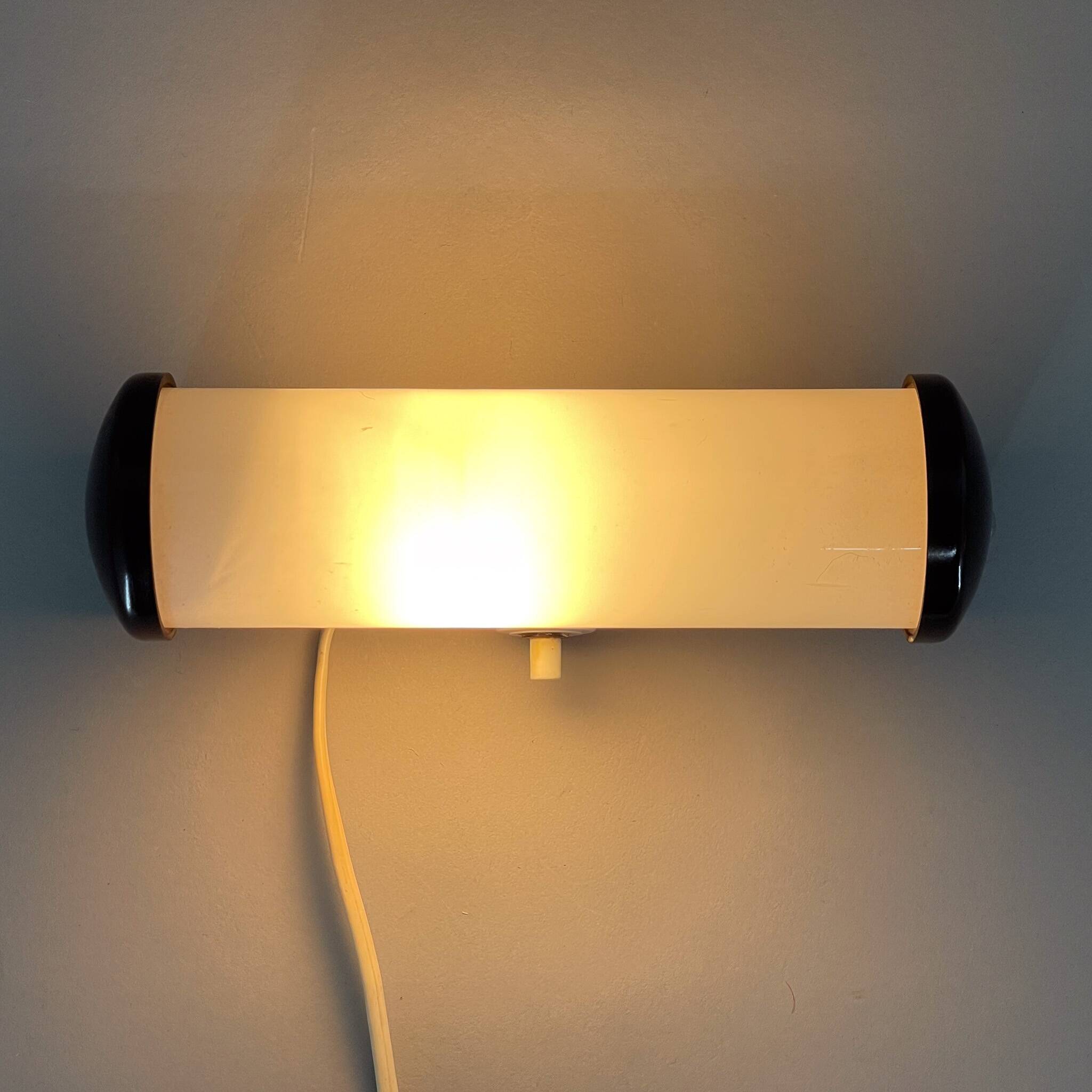 Bakelite and Milk Glass Wall Lamp, Czechoslovakia, 1950's