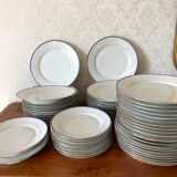 table service art deco limoges porcelain white border blue and gold 61 pieces signed