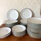 table service art deco limoges porcelain white border blue and gold 61 pieces signed