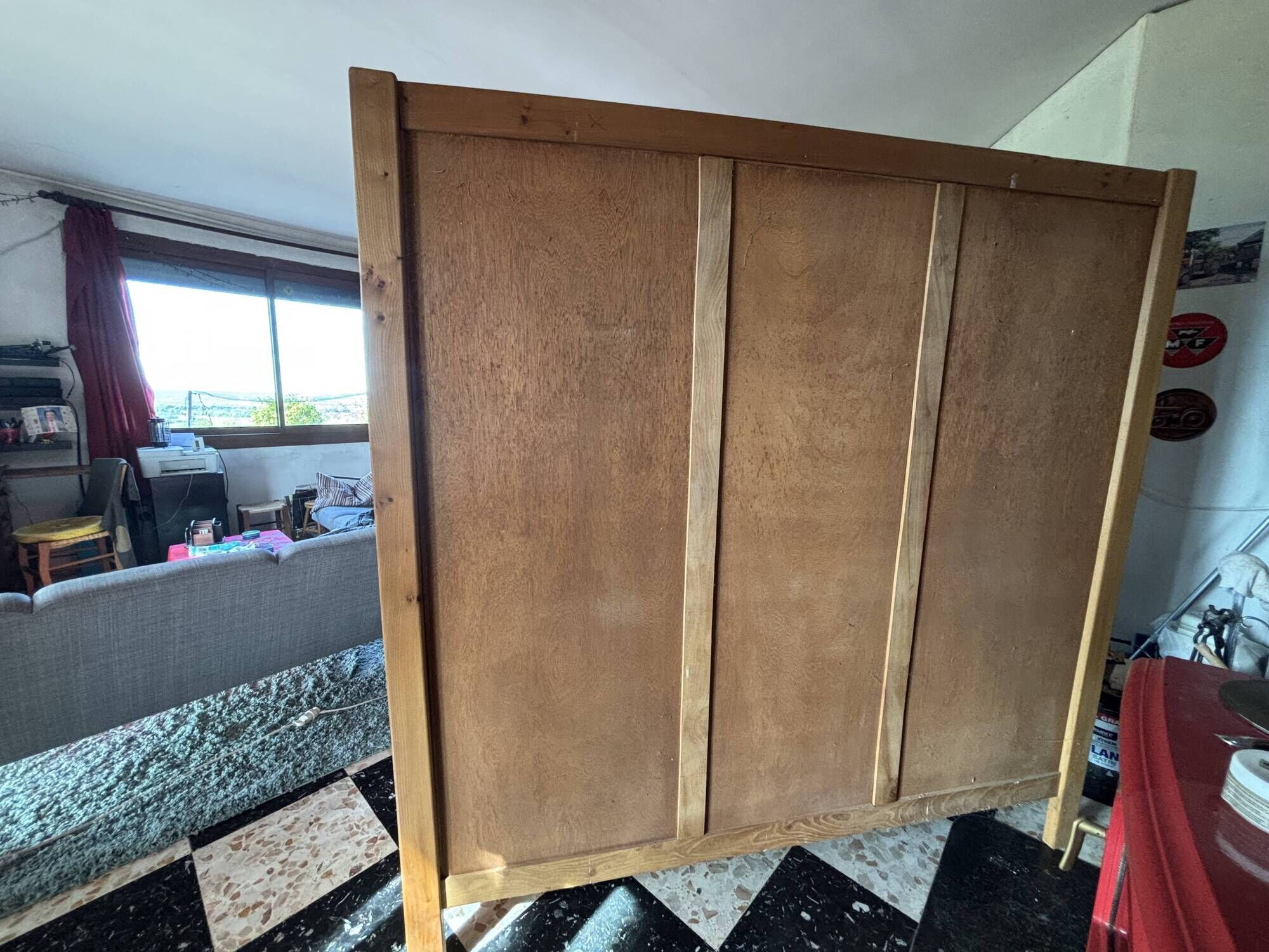 Brutalist wardrobe made of solid elm from Maison Regain, vintage 1970.