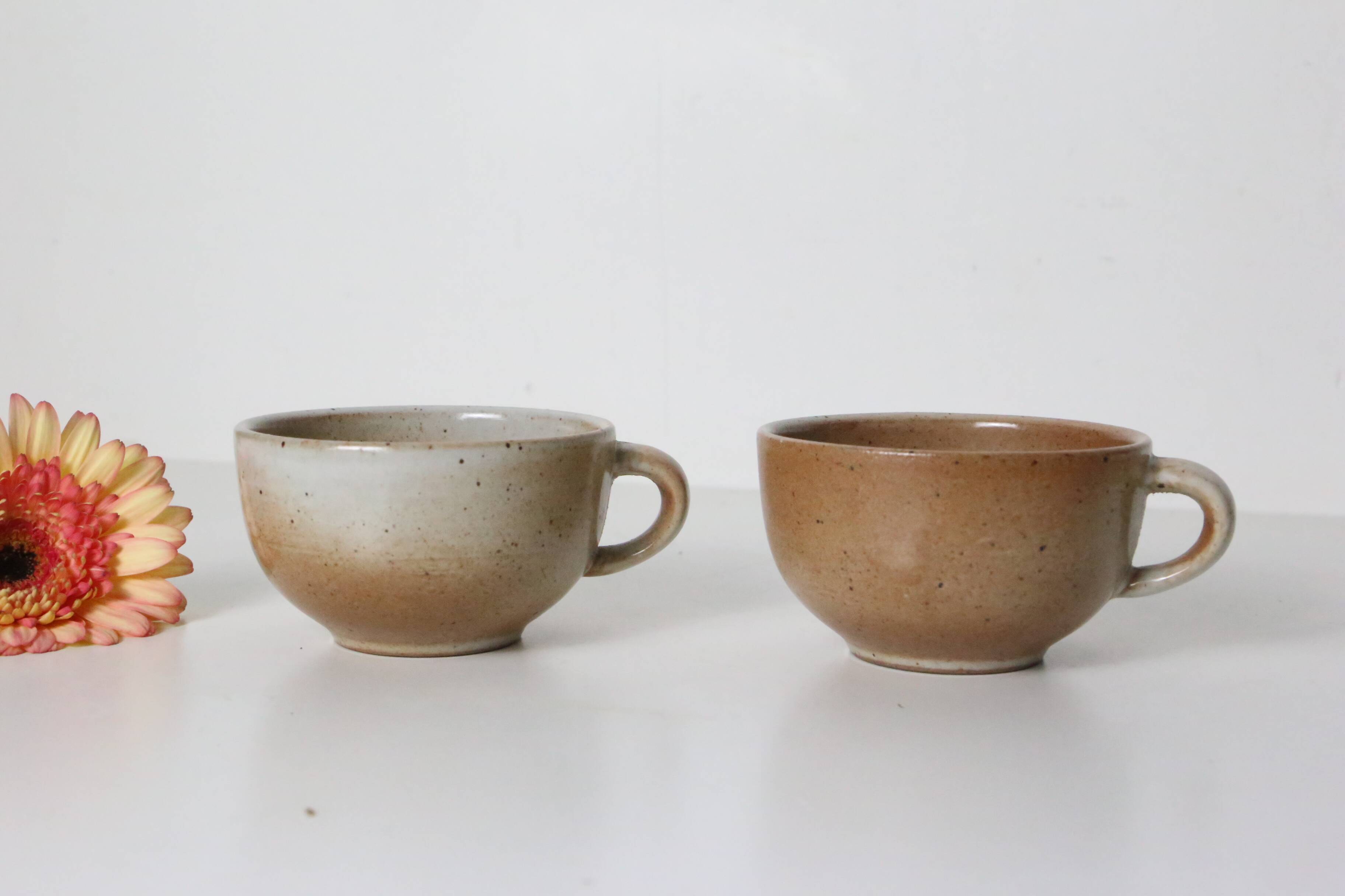 Set of 2 stoneware cups, Grès du Marais, vintage, 1980