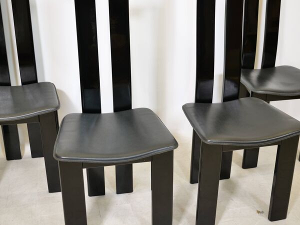 4 chaises de salle à manger noires postmodernes par Pietro Costantini, années 1970