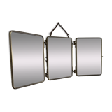 Miroir vintage 1910 triptyque barbier fleur de lys doré - 22 x 50 cm