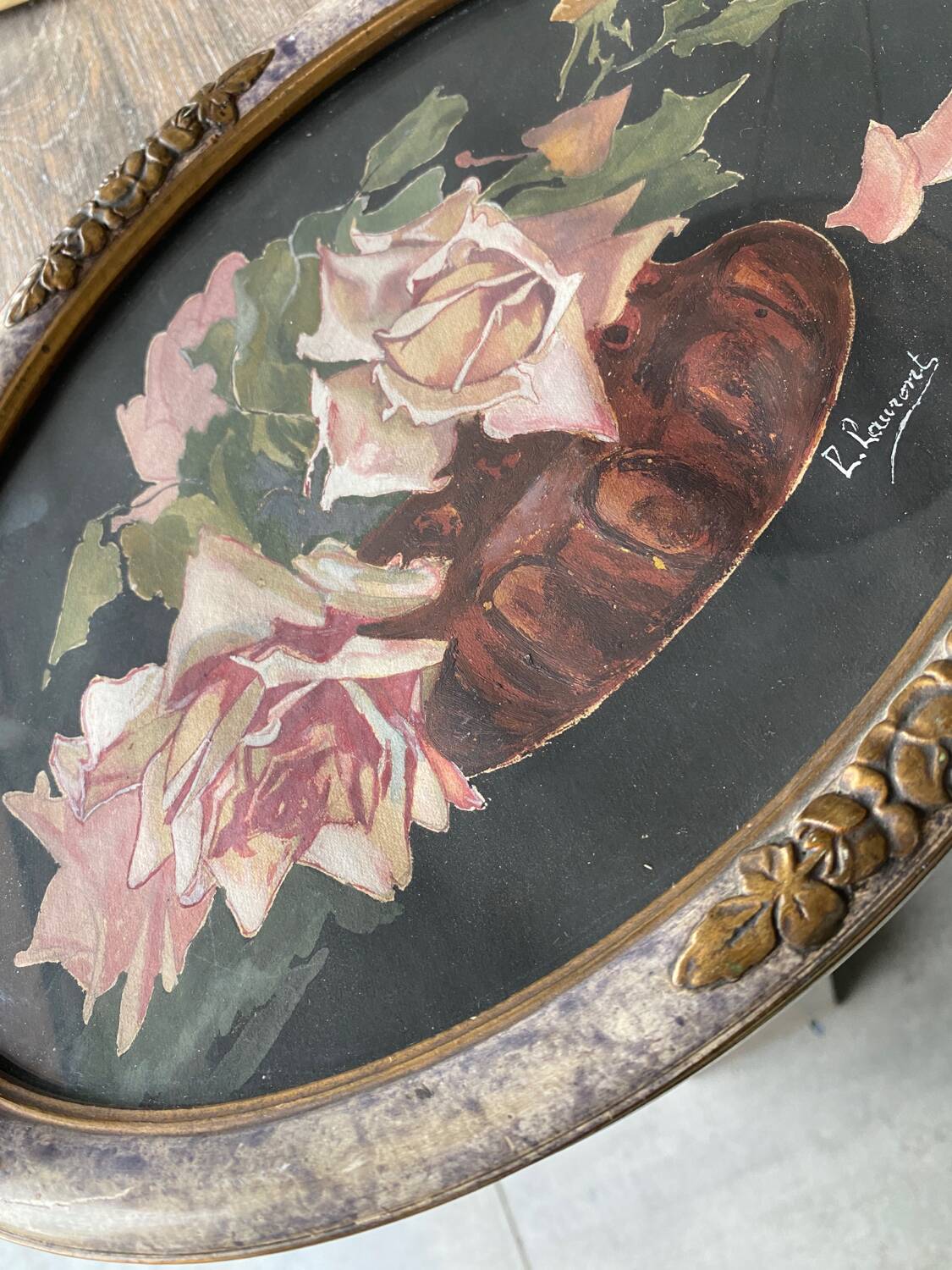 Painting roses oval frame