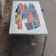 Vintage chrome coffee table and ceramic abstract drawing by Denisco, Belgium, 1970s