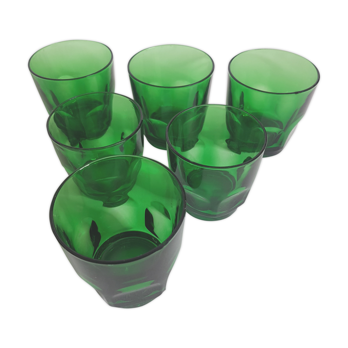 Lot of 6 vintage glasses (4-2) emerald green
