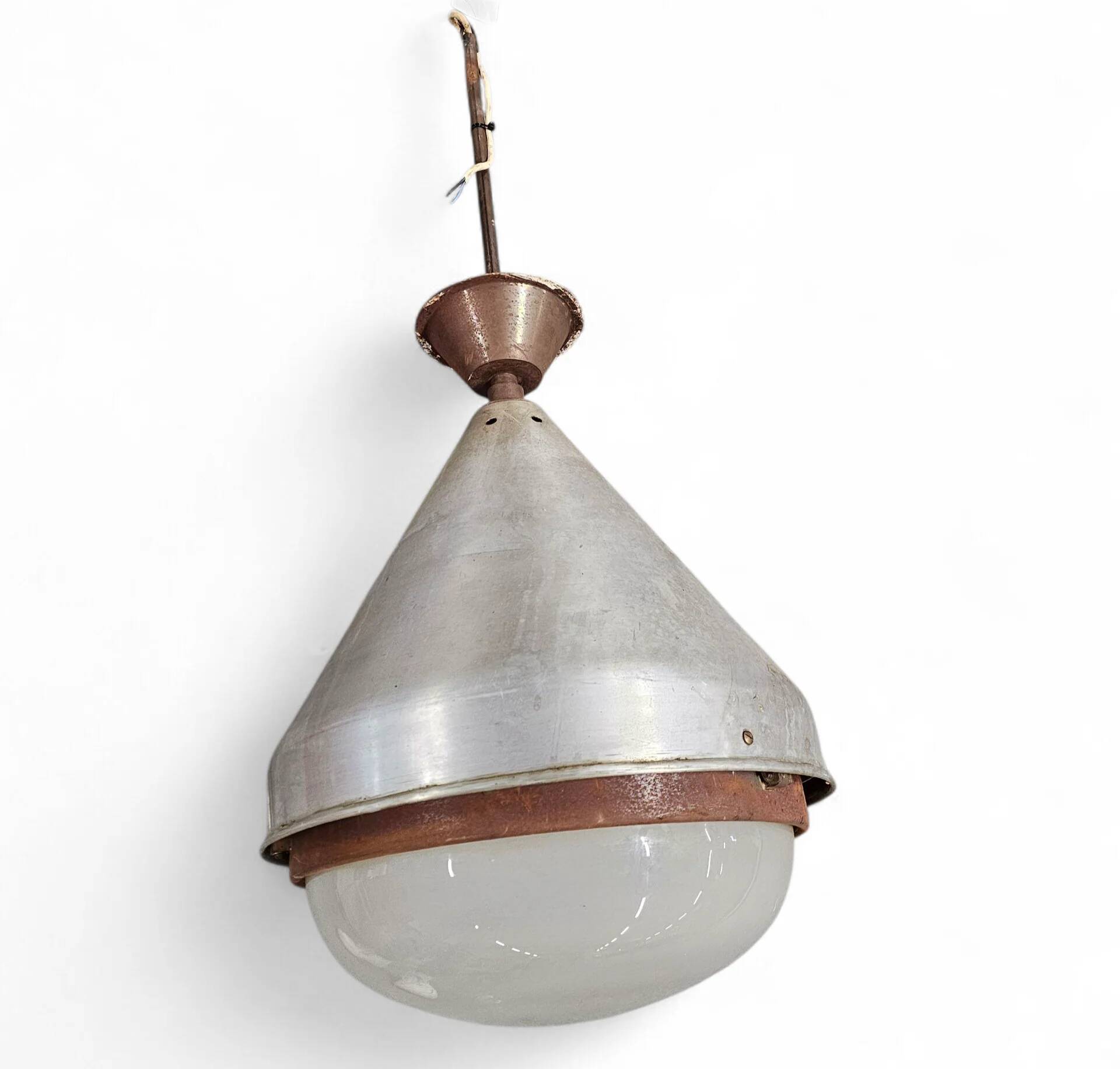 Large aluminium industrial hanging lamp 1970s height 55 cm