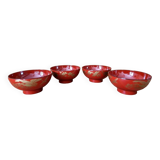 Japan - Series of 4 rice bowls - In red and gold lacquered wood - Meiji period work (1868-1912)