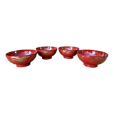 Série de 4 bols à riz en bois laqué rouge et or - Travail d'époque Meiji (1868-1912), Japon