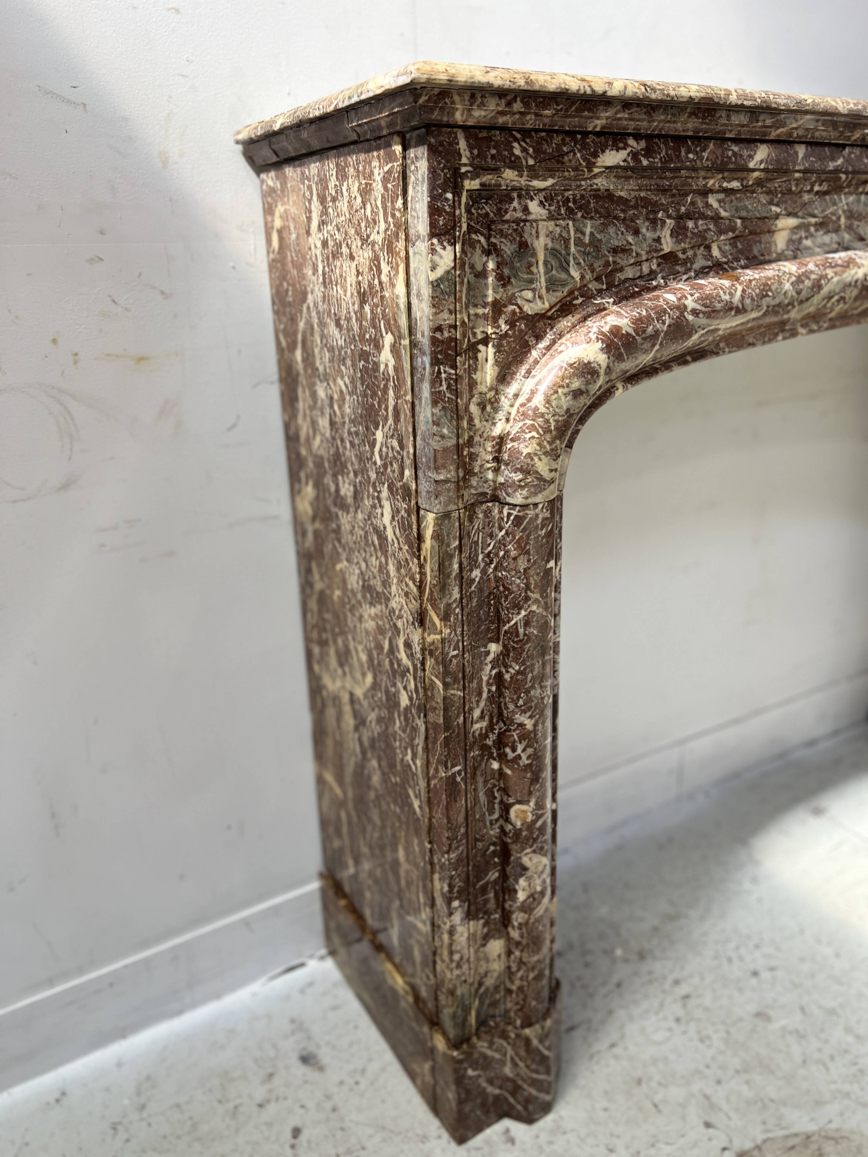 Louis XIV style fireplace in speckled red marble, 19th century.