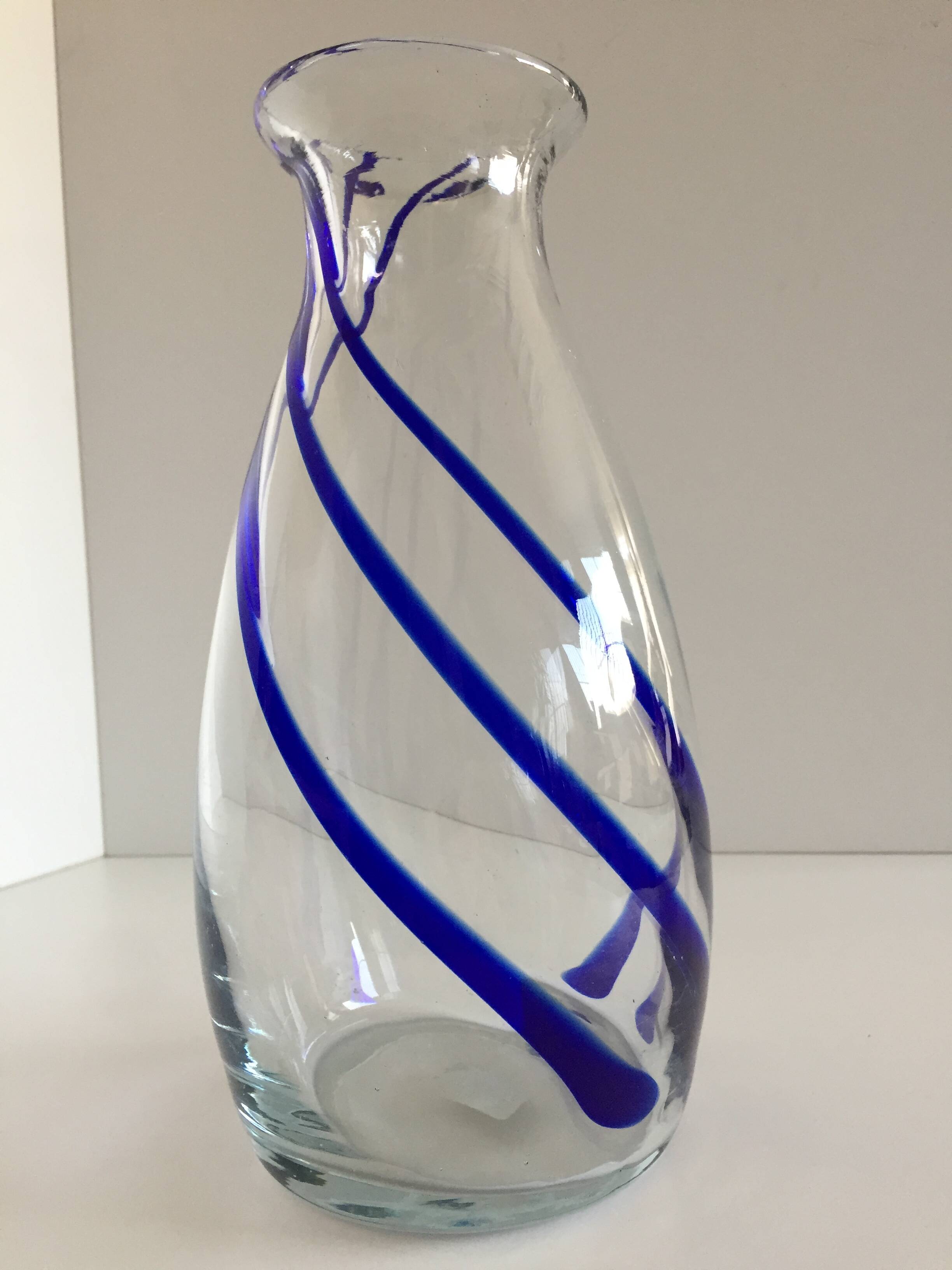 Thick glass vase modernist design cobalt edging murano style