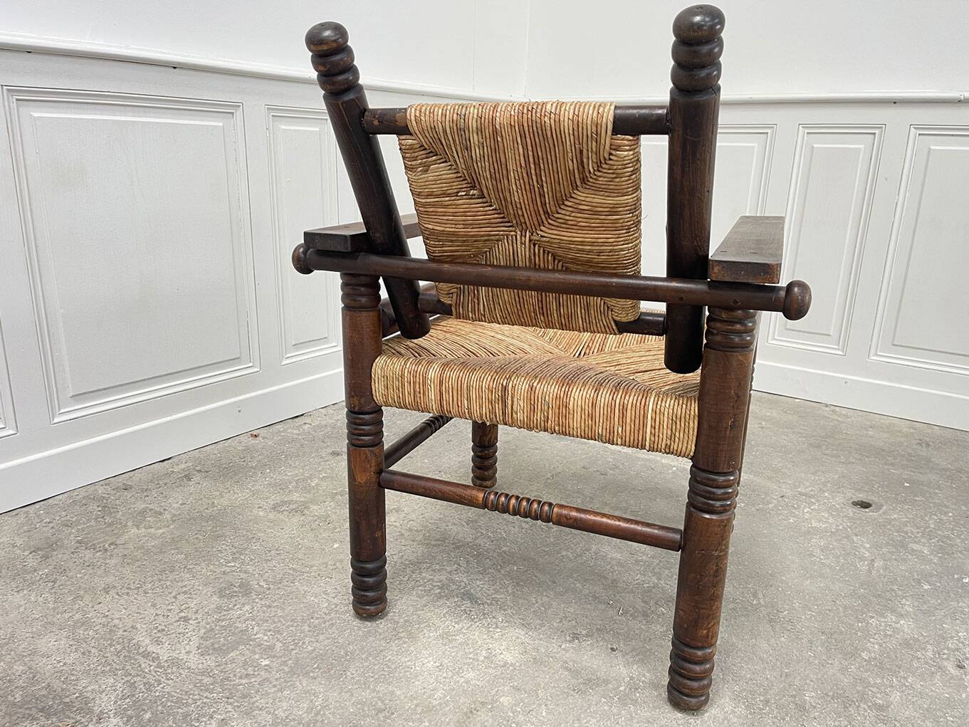 Fauteuil paillé 1950 dlg Dudouyt
