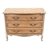 Louis XV Bibus commode, restored in raw solid wood and marquetry, 110cm