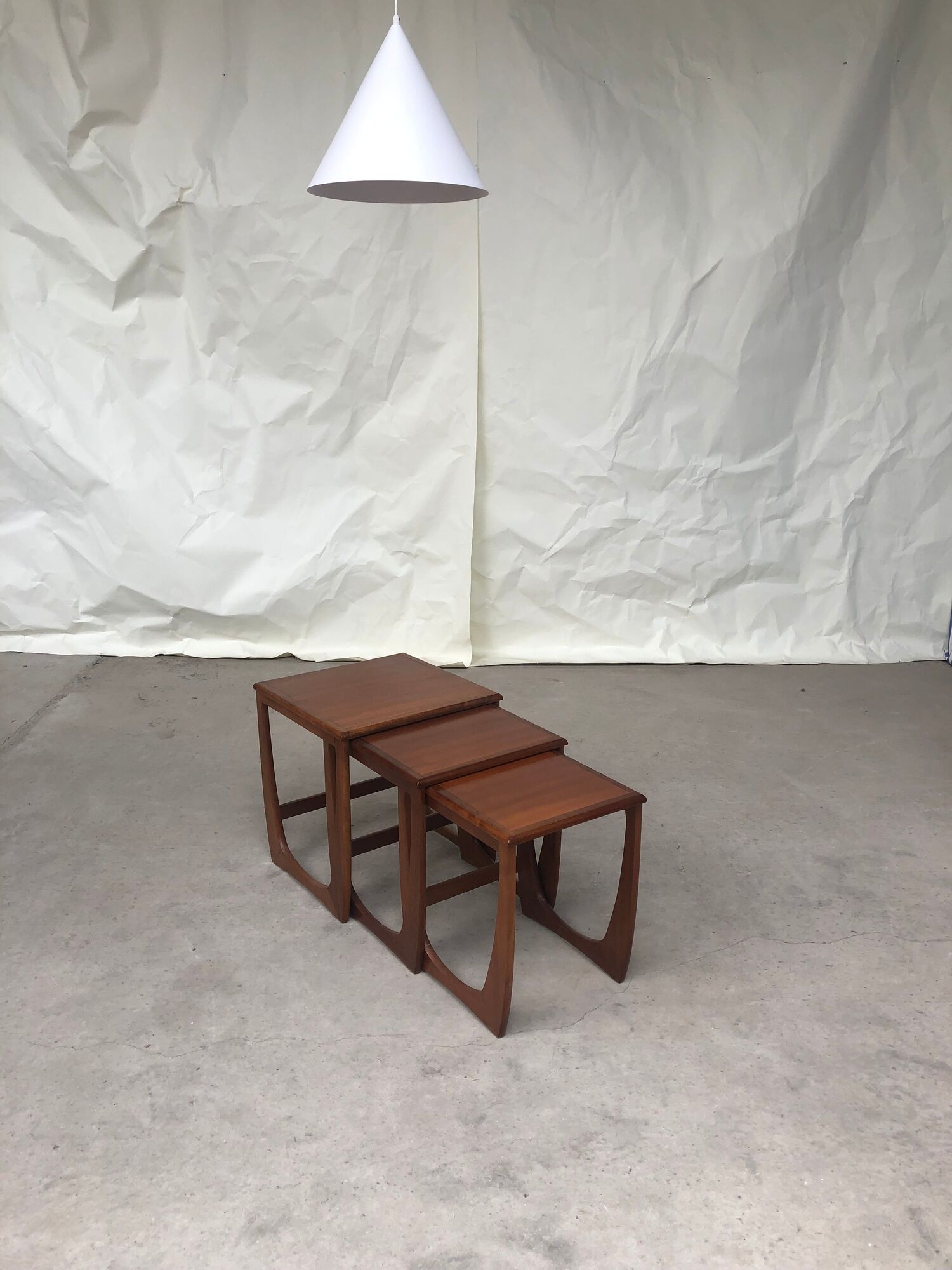 Vtg Mid Century Quadrille Teak Sunelm Nest Of Tables Side Coffee Table Danish