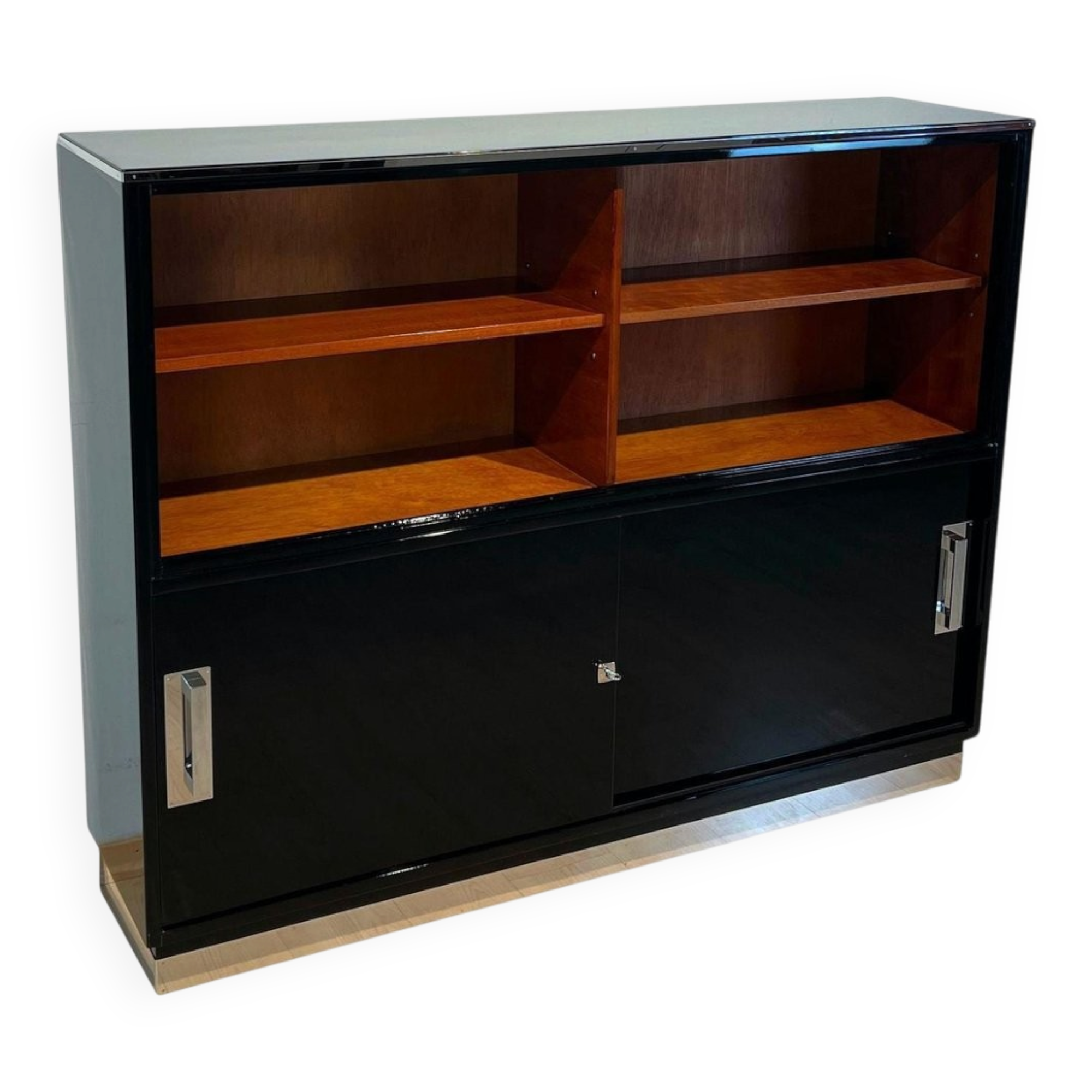 Vintage Bauhaus Office Cabinet in Black Lacquer and Mahogany, 1930