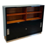 Cabinet de bureau Bauhaus vintage en laque noire et acajou, 1930