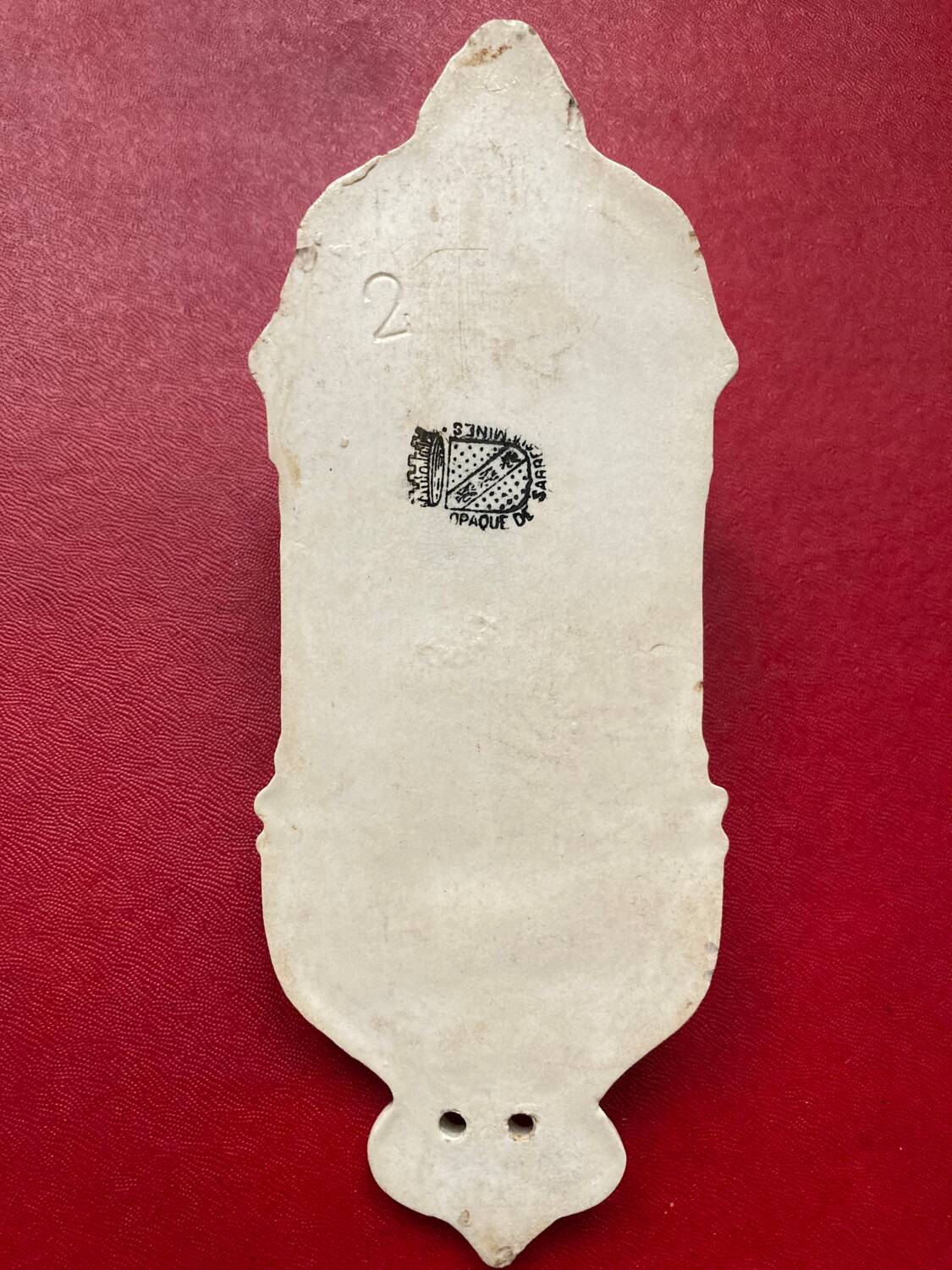 Digoin Sarreguemines earthenware holy water font