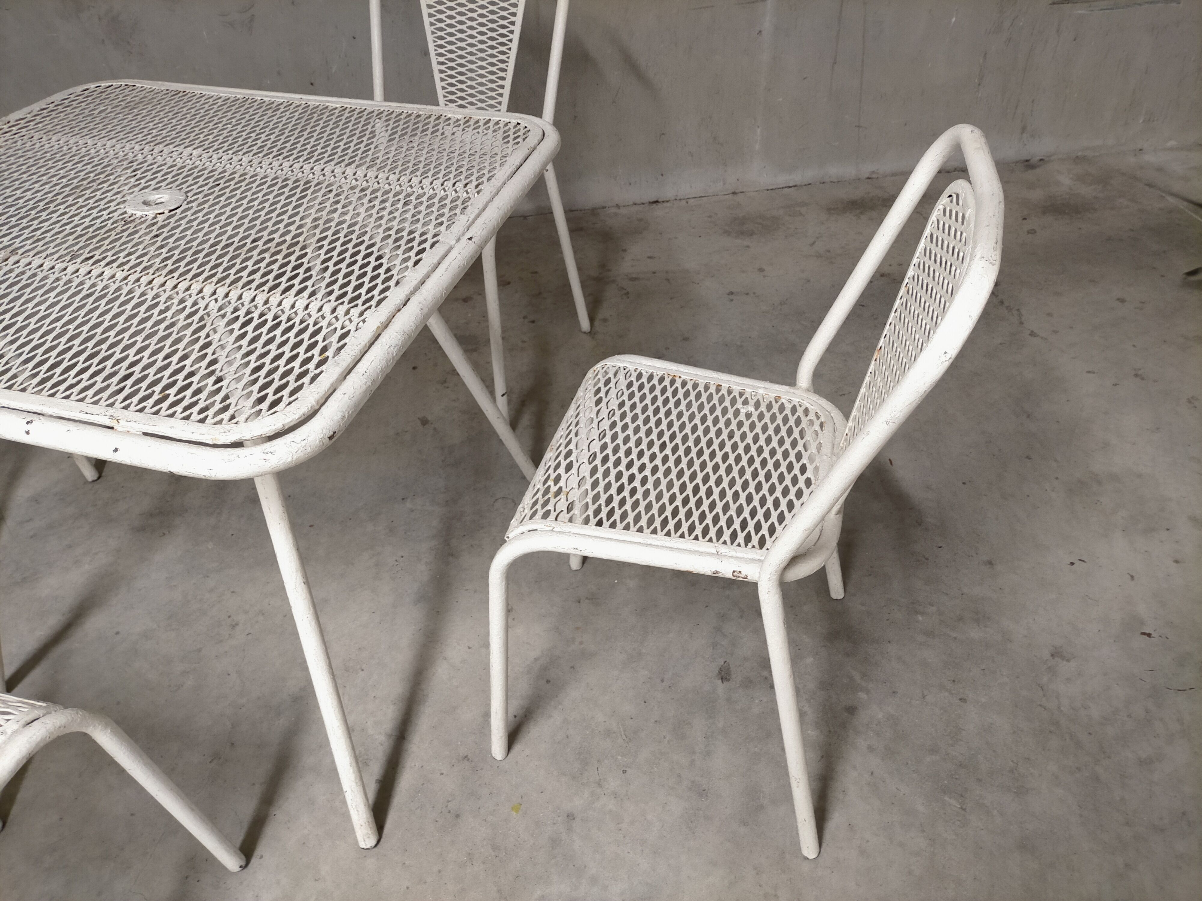 René Malaval vintage perforated metal garden furniture Seducta 1950s
