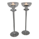 Pair of blown glass candle holders – Sleek design – Pedestal candlesticks