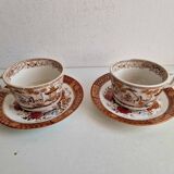 Two cups with saucers with Asian decorations, Gien earthenware