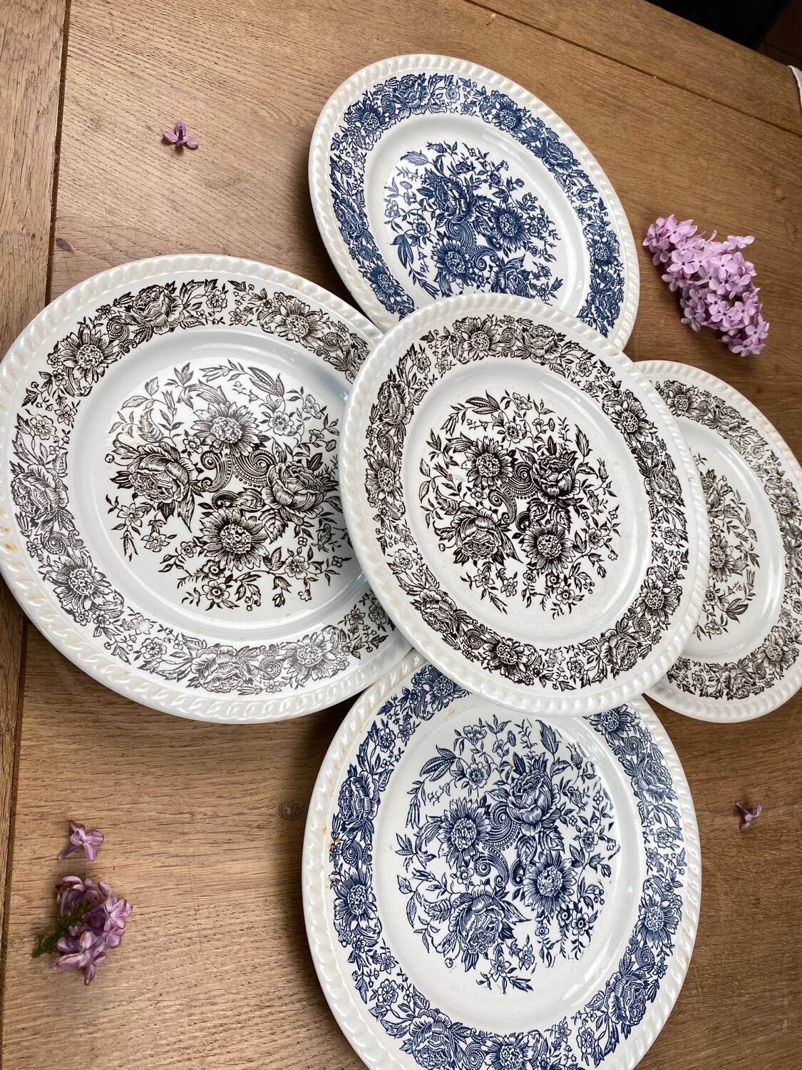 Set of 5 art deco plates 1960 old earthenware