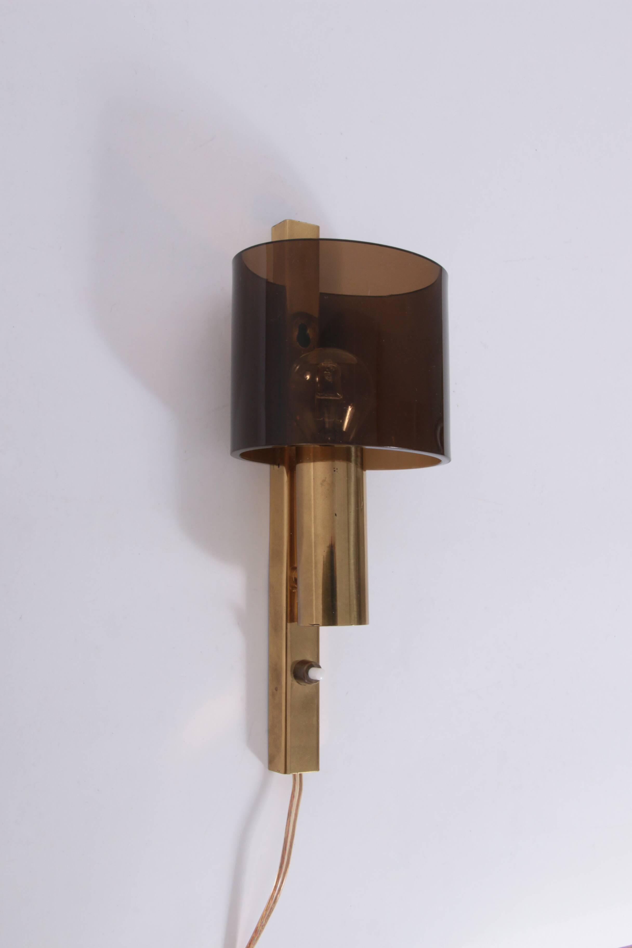 Danish Gilt Brass & Smoked Acrylic Glass Sconce from Hassel & Teudt, 1960s