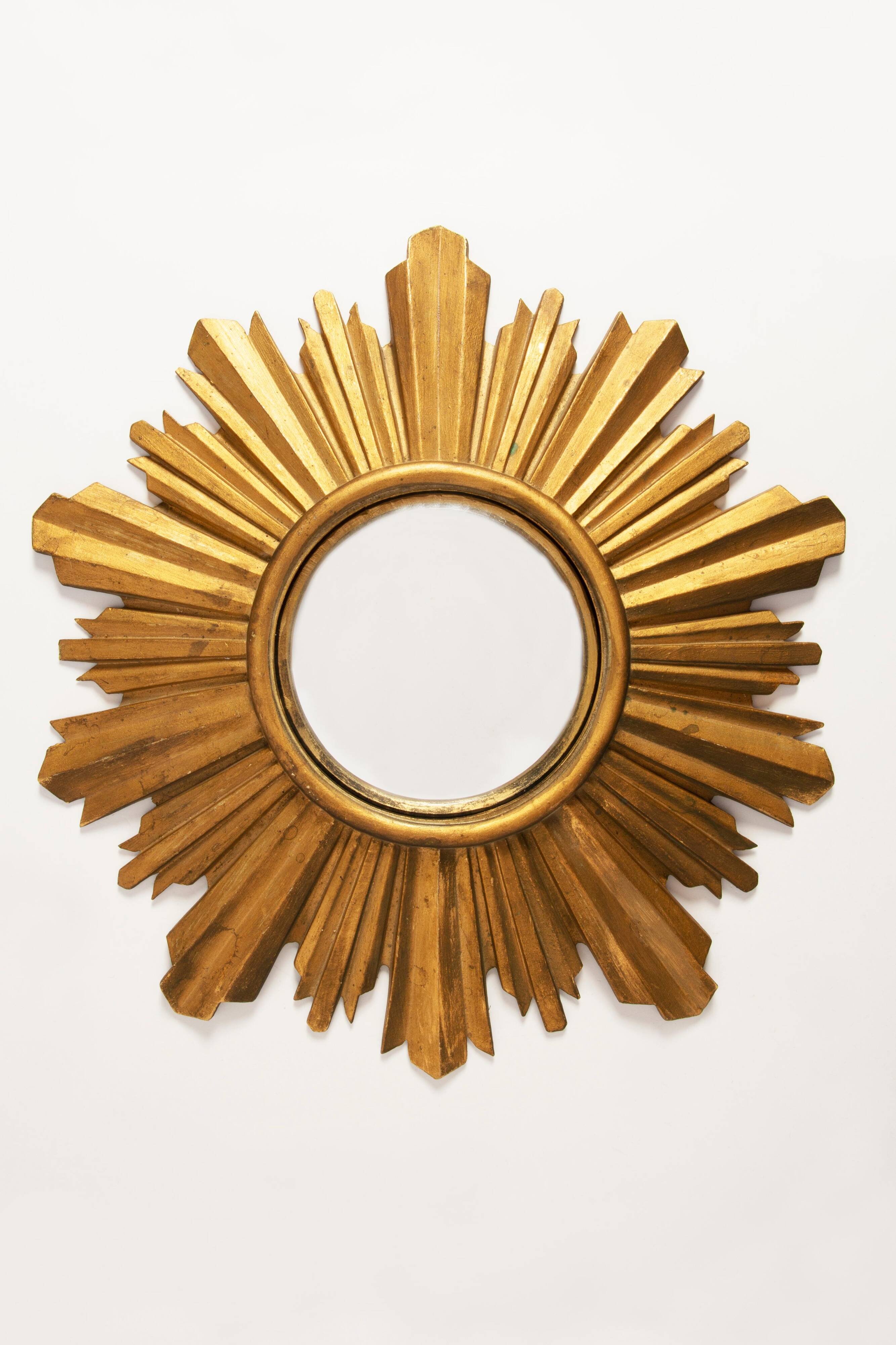 Mid-century modern Italian golden sun mirror, 1960s