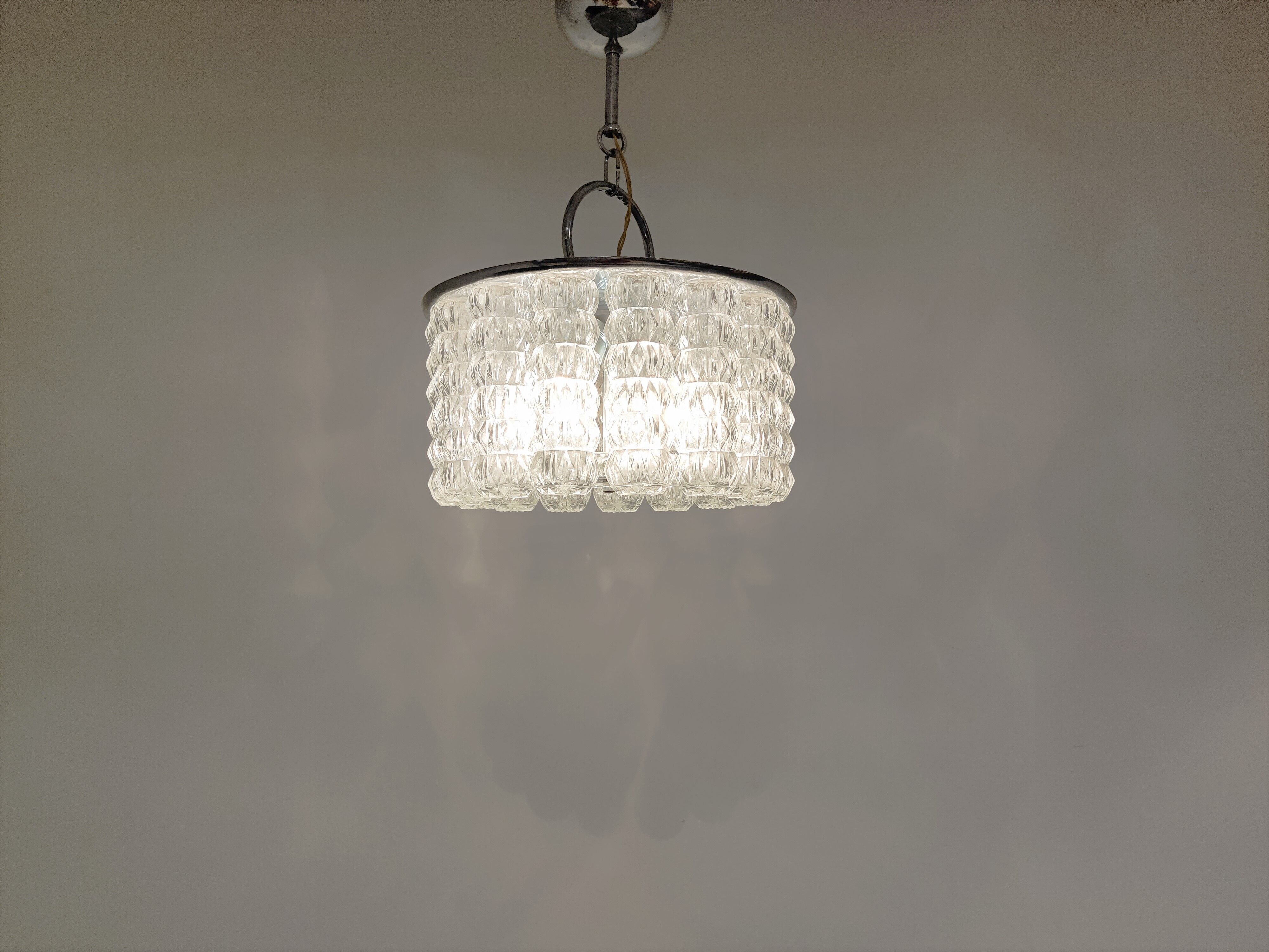 Mid century glass and chrome chandelier, 1960s
