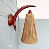 Scandinavian teak and sisal rope wall light, Temde, 1950-60