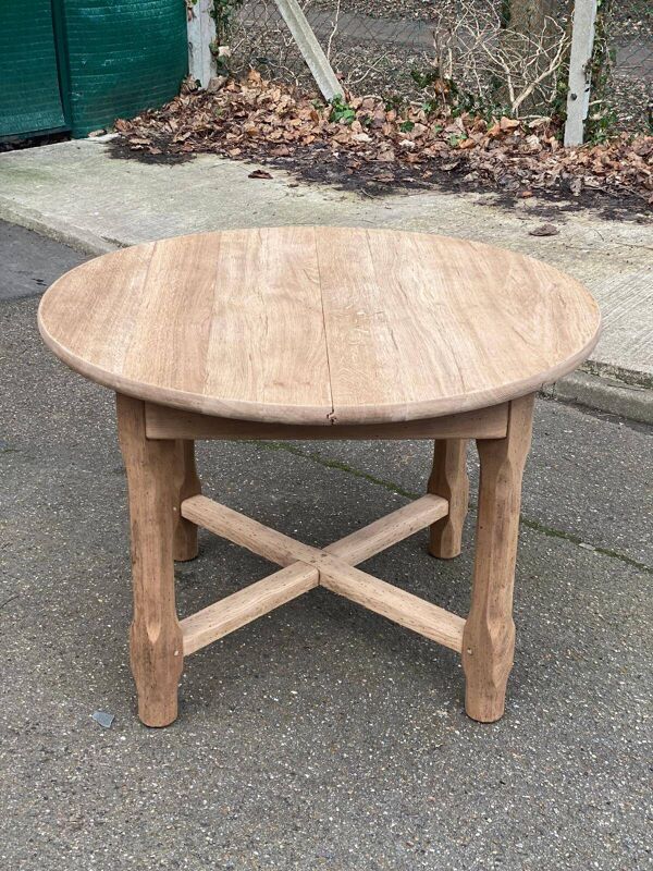 Table à manger de ferme ronde extensible rénovée en chêne massif 110-155cm