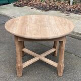 Renovated round extendable farmhouse dining table in solid oak 110-155cm.