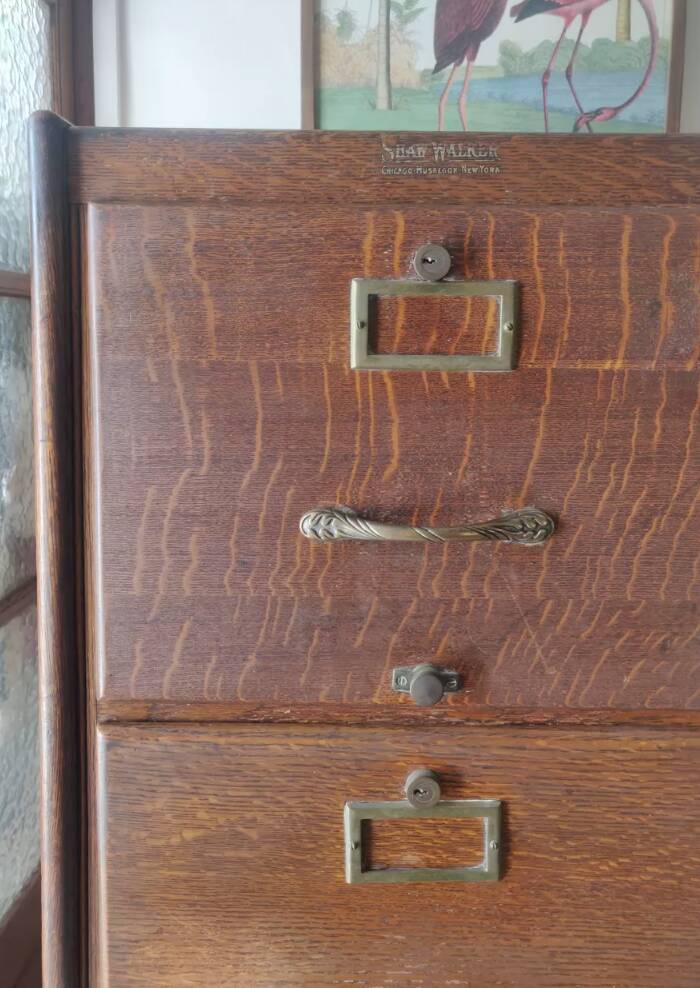 Antique column piece of furniture, oak notary drawer unit.