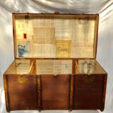 Old-time wooden travel trunk in brown
