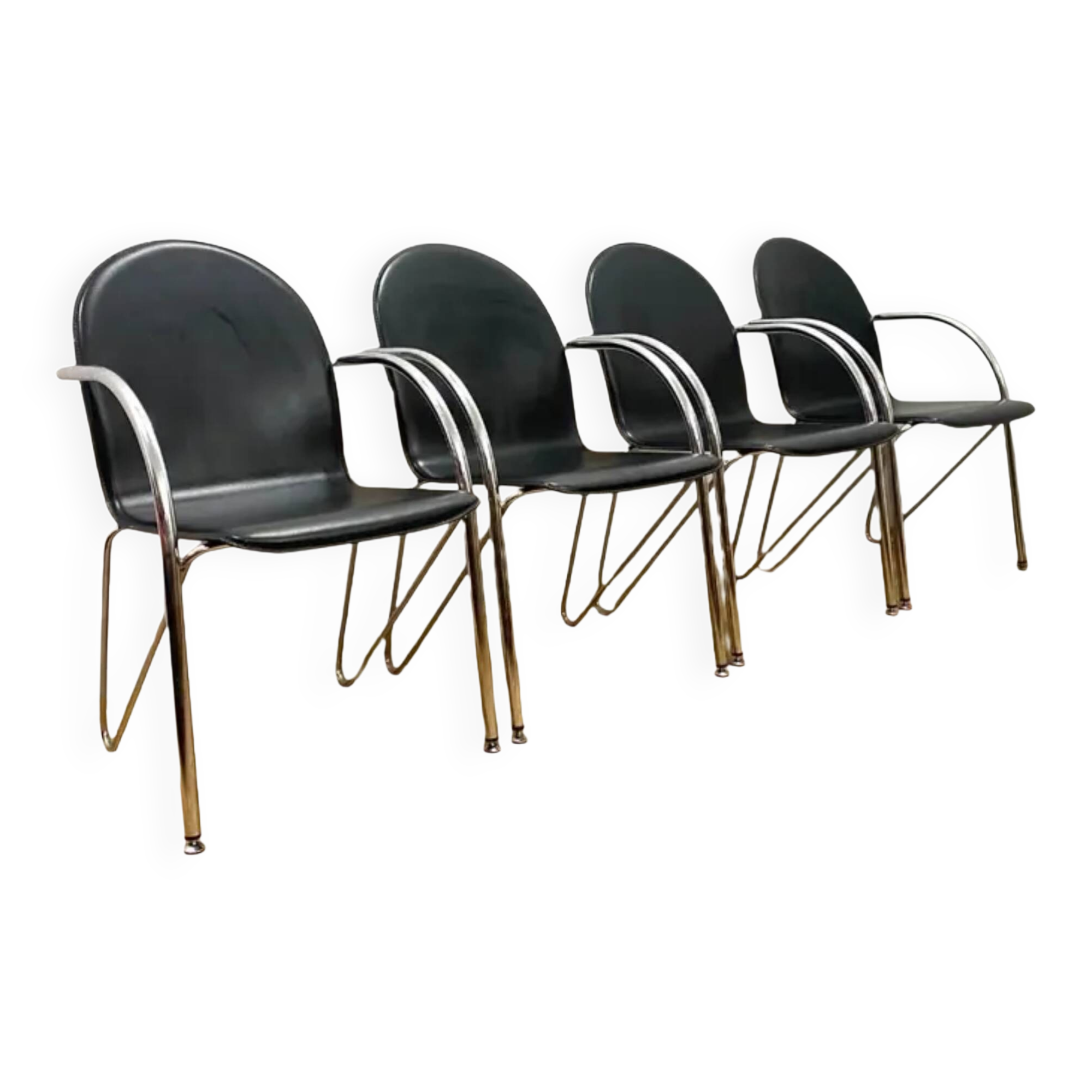 Set of 4 Retro Chairs with Armrests, 1980s, Czechoslovakia