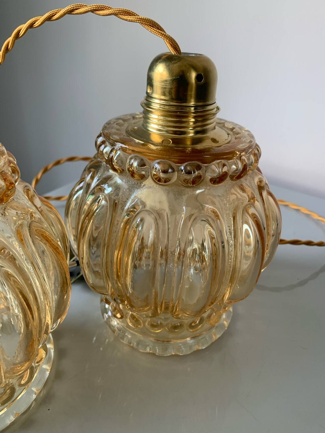 Pair of vintage amber bubble table lamps