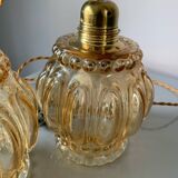 Pair of vintage amber bubble table lamps