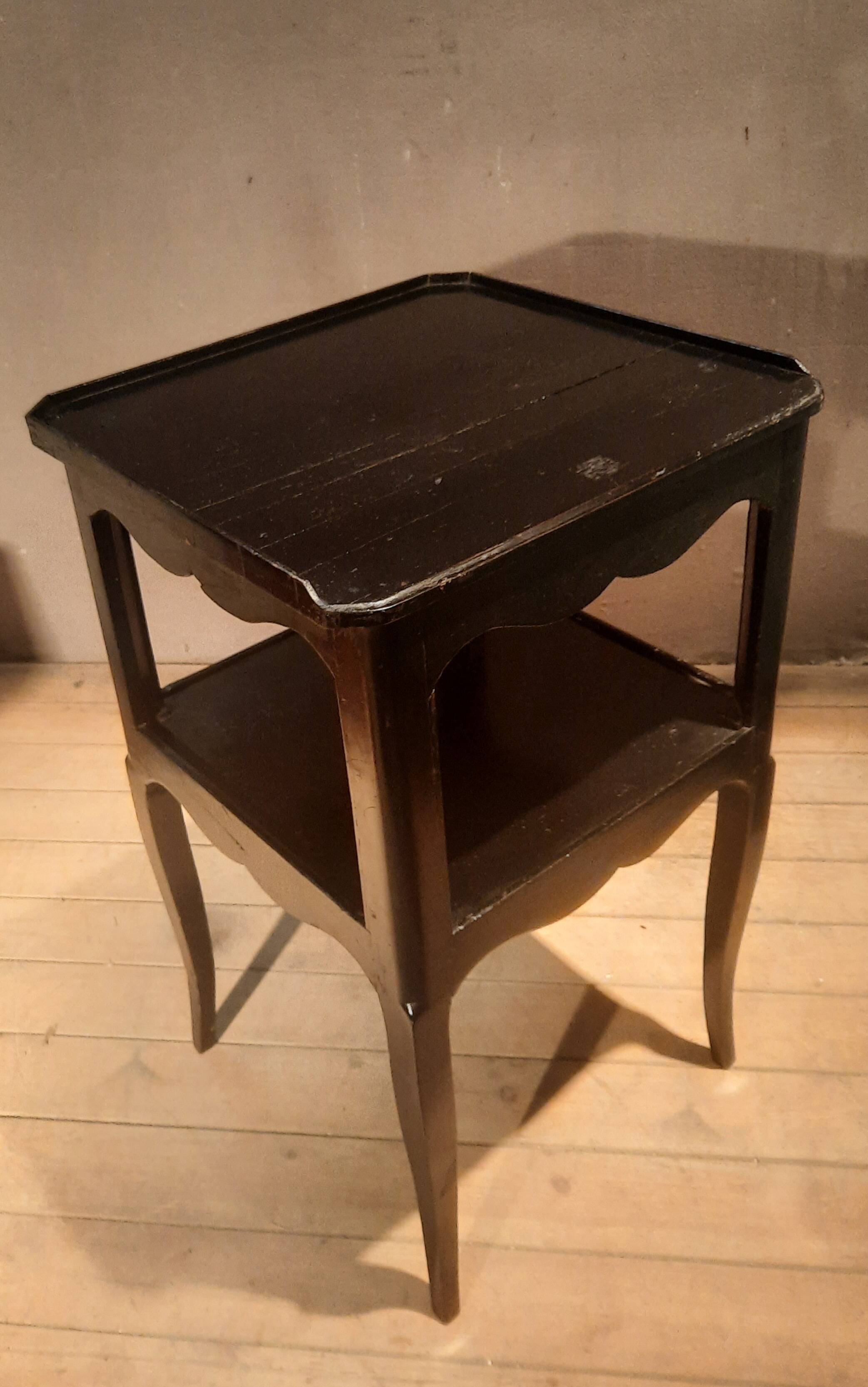 Black bedside table with two shelves, Louis XV style