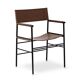 Set of 4 bar stools with backrest, dark brown leather and black metallic rubber.